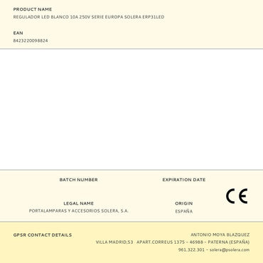 Regulador led blanco 10a 250v serie europa solera erp31led