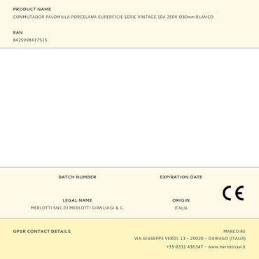 Conmutador palomilla porcelana superfície serie vintage 10a 250v ø80mm blanco