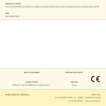 Caja de empalmes superficie, embellecedor porcelana serie vintage ø110mm, estructura interior ø80x40mm blanca