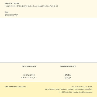 Malla impermeabilizante (2,5 x 2,5 mm) blanca 1 x 50 m