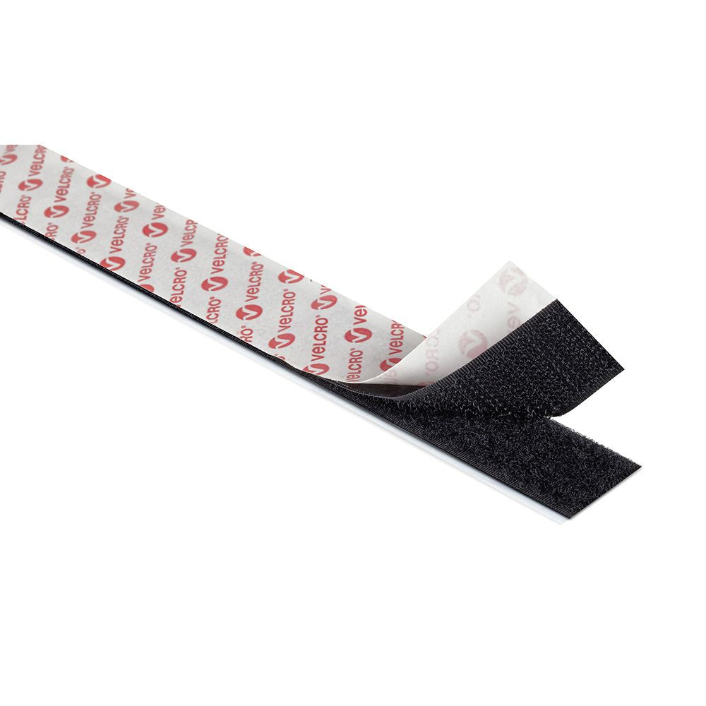 Cinta de gancho y bucle adhesiva negra 20 mm x 25 m