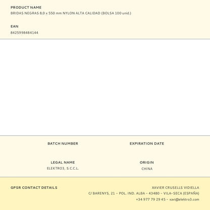Bridas negras 8,0 x 550 mm nylon alta calidad (bolsa 100 unid.)