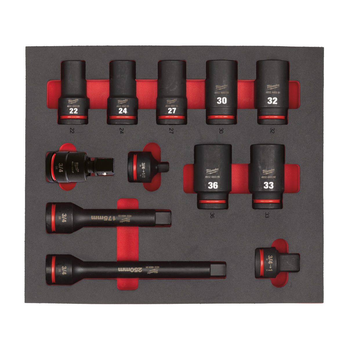 Milwaukee 3/3 Espuma con 12 piezas de vasos de impacto largos 3/4" — imagen 2