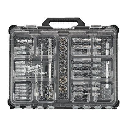 Milwaukee Juego de 63 piezas con vasos y carraca de 1/4" y 1/2" en PACKOUT™