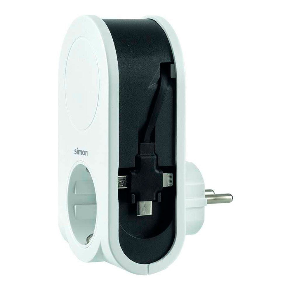Adaptador 3 conectores usb + 1 usb a + 1 toma schuko 16a 250 v~ blanco