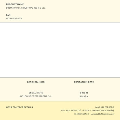 Bobina papel industrial 450 m 2 uds