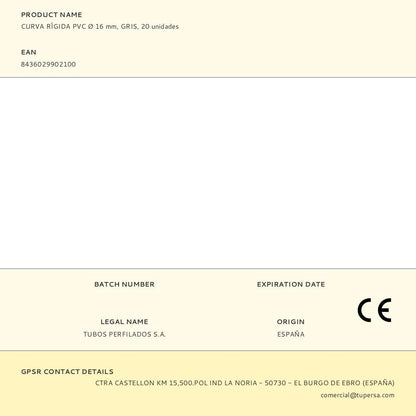 Curva rígida pvc ø 16 mm, gris, 20 unidades