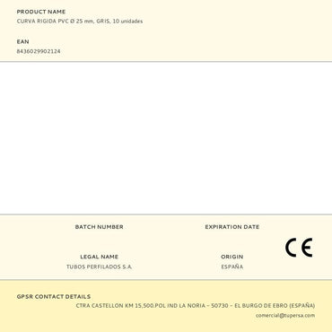 Curva rigida pvc ø 25 mm, gris, 10 unidades