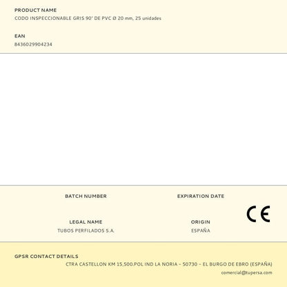 Codo inspeccionable gris 90° de pvc ø 20 mm, 25 unidades
