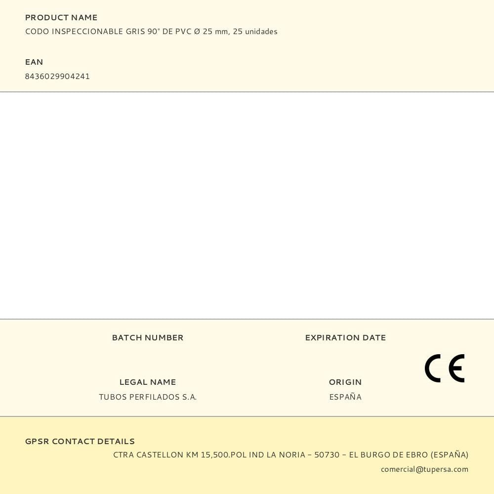 Codo inspeccionable gris 90° de pvc ø 25 mm, 25 unidades