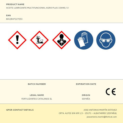 Aceite lubricante multifuncional agro plus 15w40, 5 l
