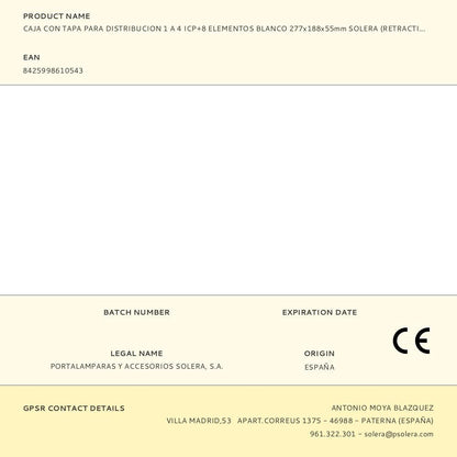 Caja con tapa para distribucion 1 a 4 icp+8 elementos blanco 277x188x55mm solera (retractilado) 697cb