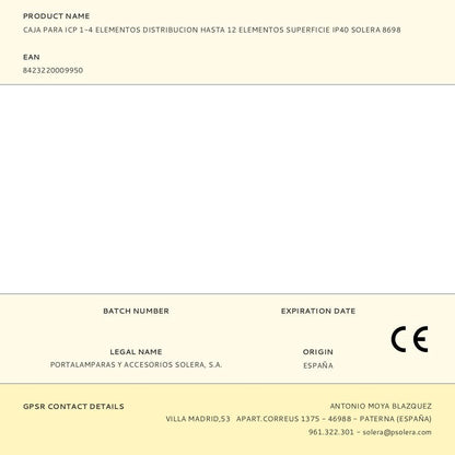 Caja para icp 1-4 elementos distribucion hasta 12 elementos superficie ip40 solera 8698