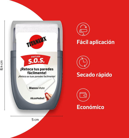 Titanlux Rodillo Pintura Retoca Paredes Blanco 30 ml | Retoques rápidos y limpios