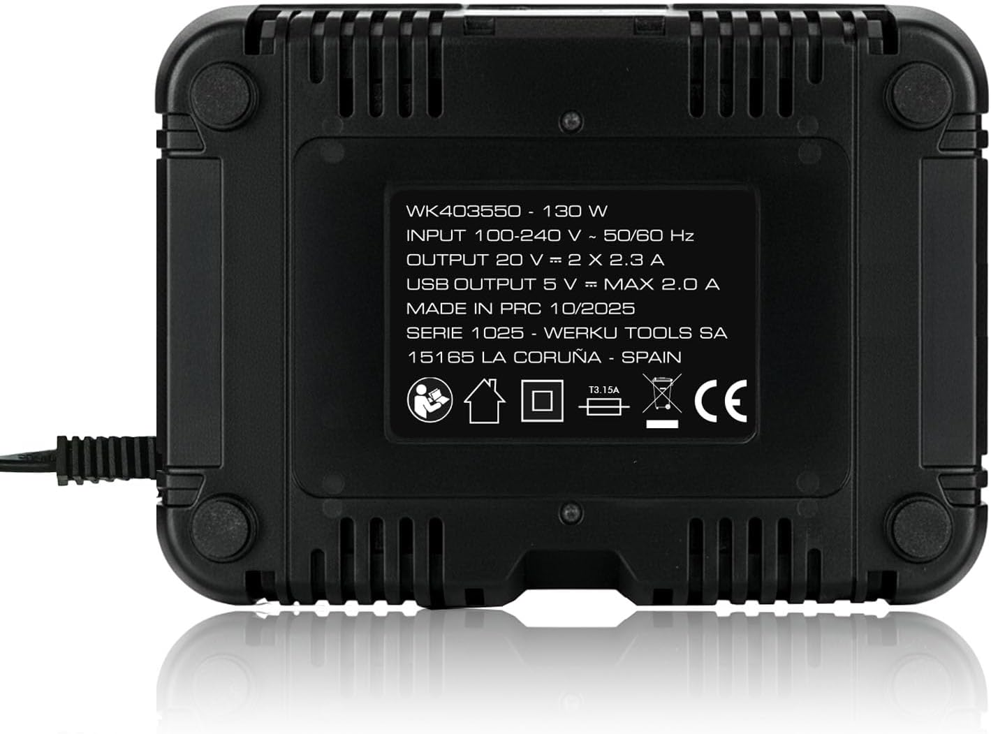 Werku WK403550 Cargador Rápido Doble 20V 130W USB
