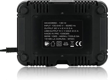 Werku WK403550 Cargador Rápido Doble 20V 130W USB