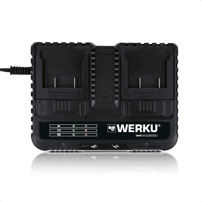 Werku WK403550 Cargador Rápido Doble 20V 130W USB