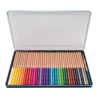 Caja metálica con 36 lápices de colores acuarelables mina gruesa ø3,5 mm hexagonales + pincel