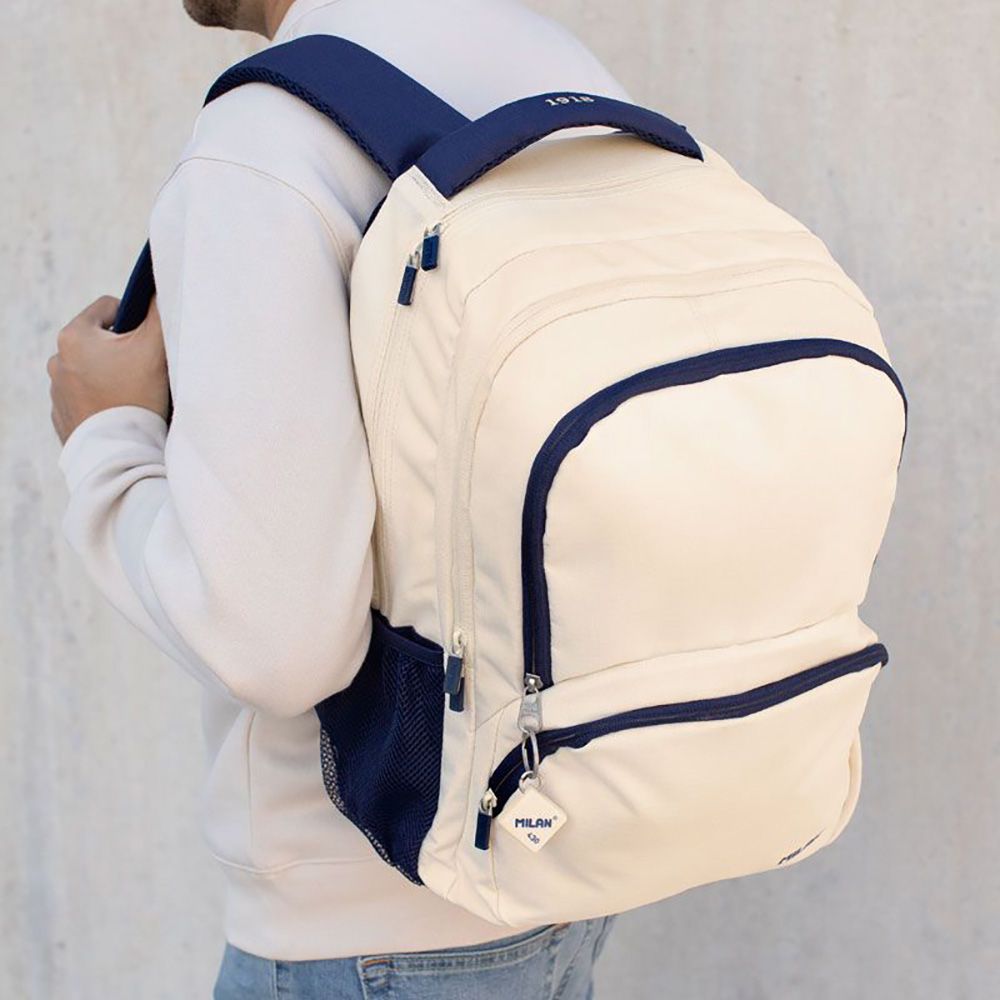 Mochila escolar 4 cremalleras serie 1918 25 l beige y azul marino