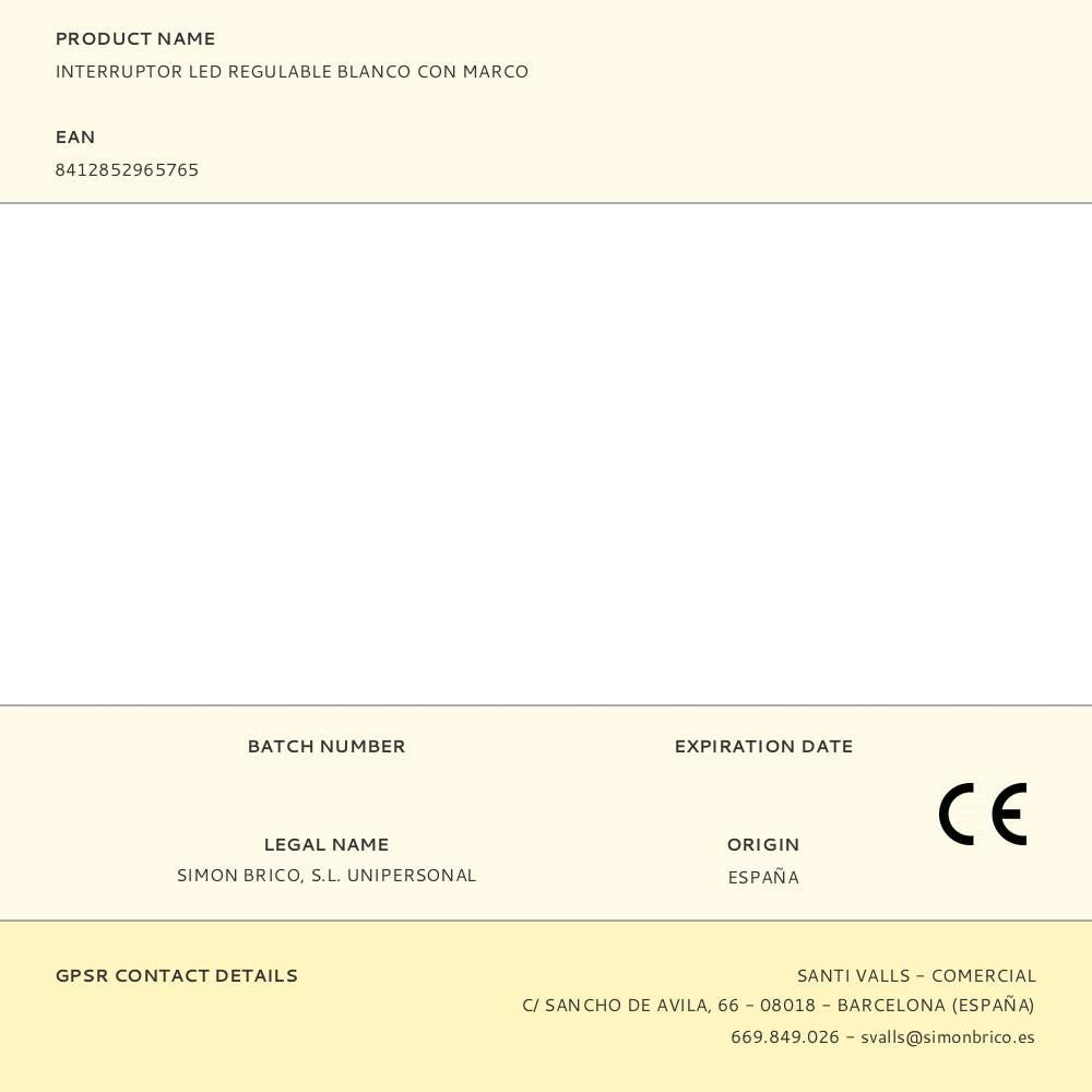 Interruptor led regulable blanco con marco