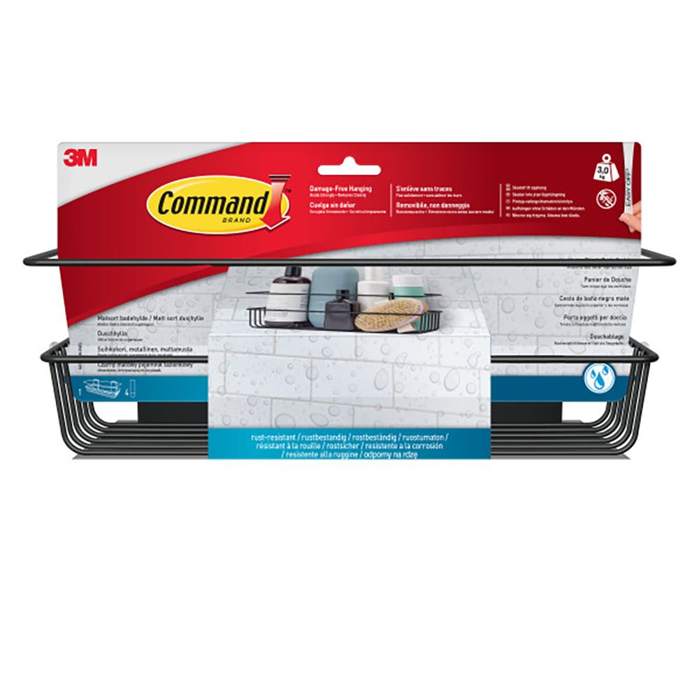 Command cesto de baño, negro mate, 32,5 x 9,5 x10 cm, 1 ud + 4 tiras, máx 3 kg