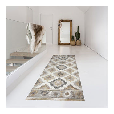 Alfombra vinílica estampada kilim grises, 60 x 200 cm
