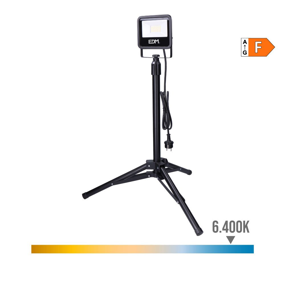 Foco proyector led con trípode 30 w, 2370 lm, 6400 k, luz fría, black series