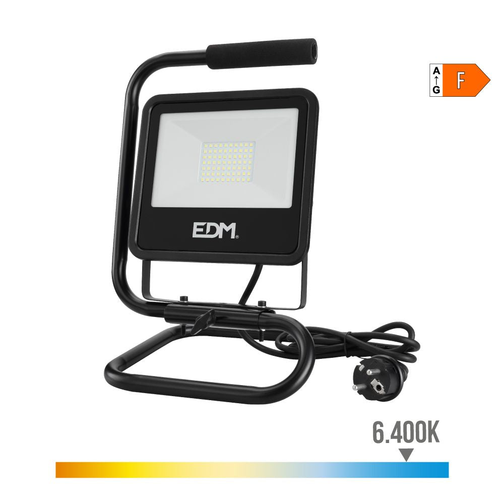 Foco proyector de led con pie 50 w 4000 lm 6400 k luz fría black series - 24 x 21 x 34 cm