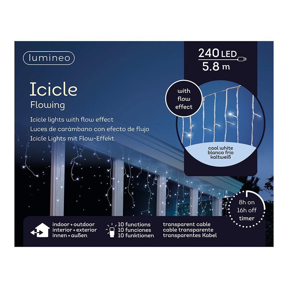 Cortina multifunción, exterior, led icicle, 240 leds, 5,8 m, luz fría