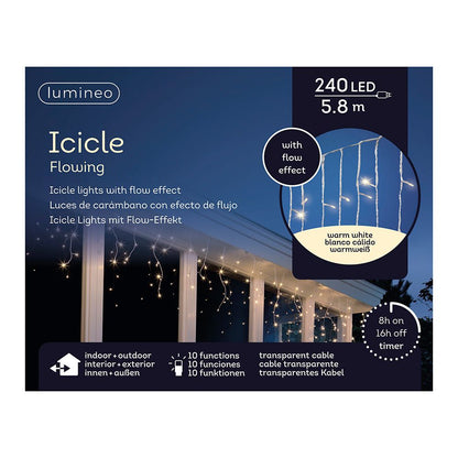 Cortina multifunción, exterior, led icicle, 240 leds, 5,8 m, luz cálida