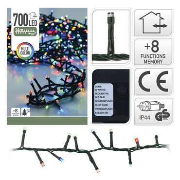 Guirnalda multifunción, uso exterior, tipo espino, multicolor, 700 leds, 17 m
