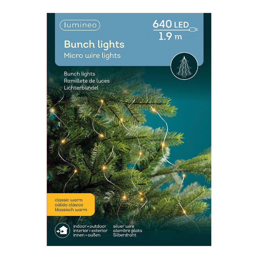 Guirnalda micro led fija, 640 leds, para árbol, luz cálida, exterior, tiras de 1,9 m