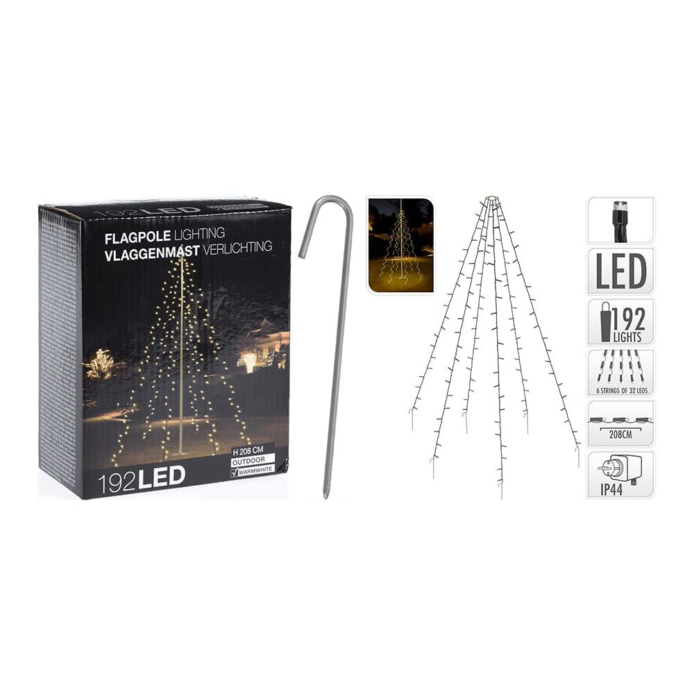 Cortina exterior, especial para arboles, blanco cálido, 192 leds, 2,08 m