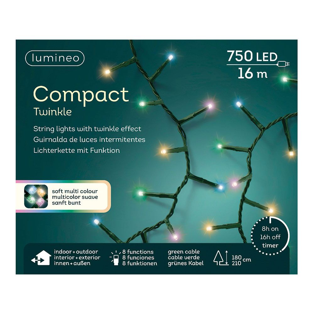 Guirnalda multifunción, uso exterior, led compact, multicolor pastel, cable verde, 750 leds, 21 m
