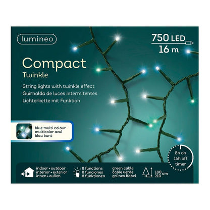 Guirnalda multifunción, uso exterior, led compact, multicolor azul, cable verde, 750 leds, 21 m