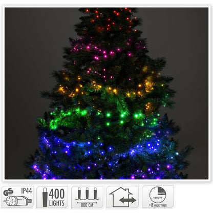 Guirnalda led, 7 secciones de color,ip44 , 400 leds, 220v, 8m.