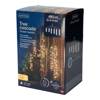 Cortina multifunción, exterior, especial para arboles, forma cascada, oro suave, 480 leds, 2 m