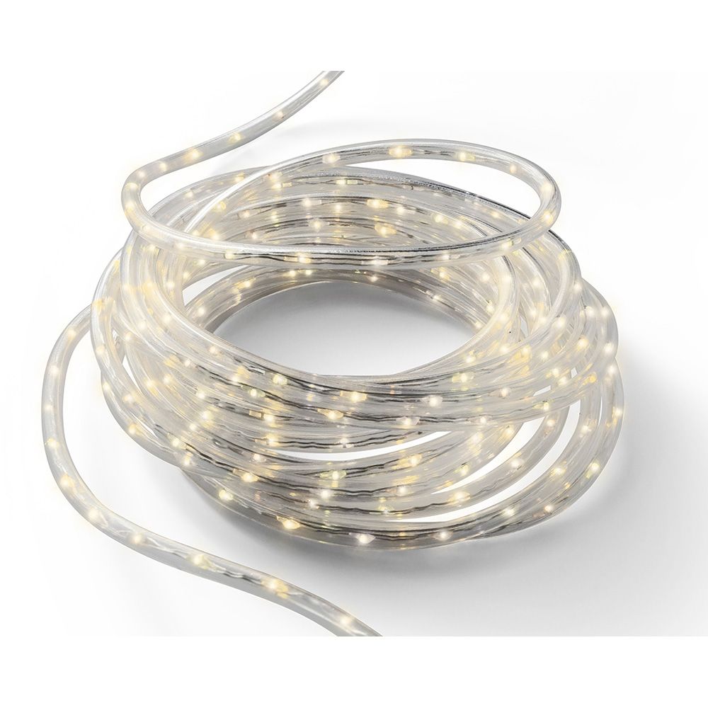 Cordón de luces led blanco cálido, uso exterior, 567 leds, 8 funciones, alambre plateado, 9 m