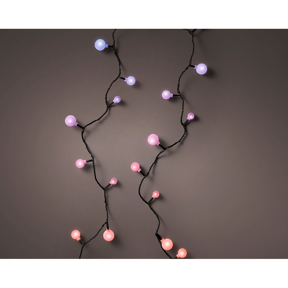 Guirnalda multifunción, uso exterior, cherry, multicolor, cable negro, 120 leds, 9 m