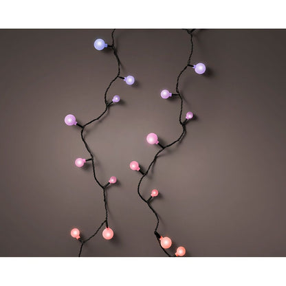 Guirnalda multifunción, uso exterior, cherry, multicolor, cable negro, 120 leds, 9 m