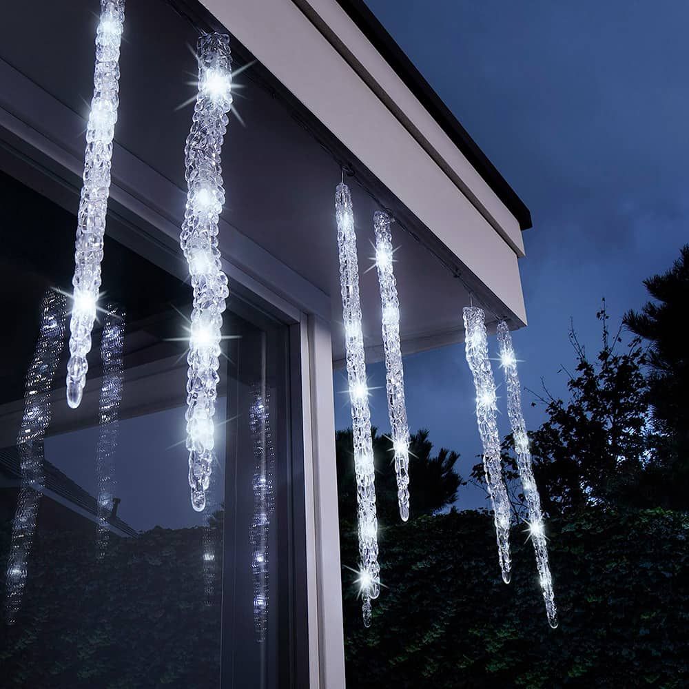 Cortina led carámbanos 60 leds, luz fría, exterior, 3,6 m