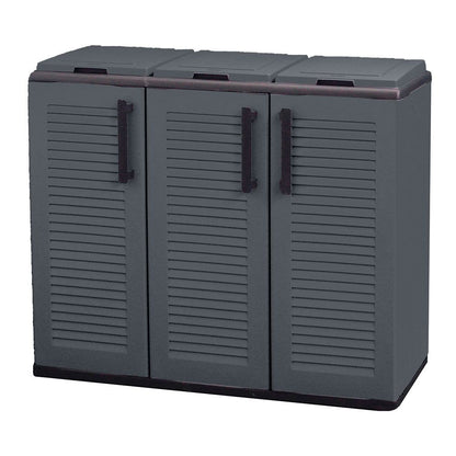 Armario bajo línea eco easy con reciclaje selectivo de 3 tapas, polipropileno, gris oscuro, 102 x 37 x 84 cm