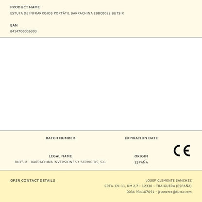 Estufa de infrarrojos portátil barrachina ebbc0022 butsir