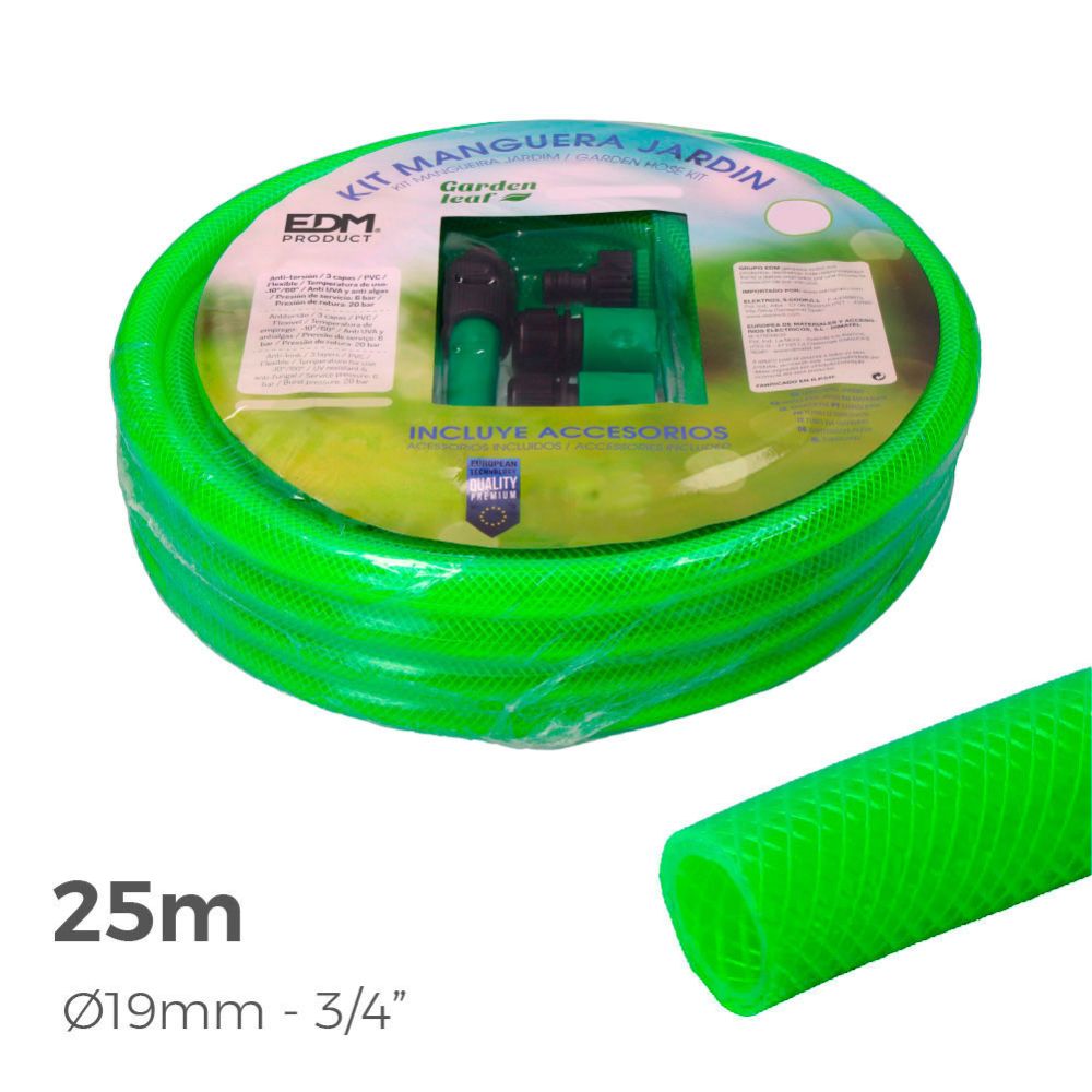 Kit manguera de jardín estandar ø19 mm, ¾ pulg, 25 m
