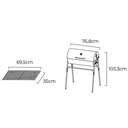 Barbacoa carbón xl con tapa, negra, 76,8 x 40,5 x 103,3 cm