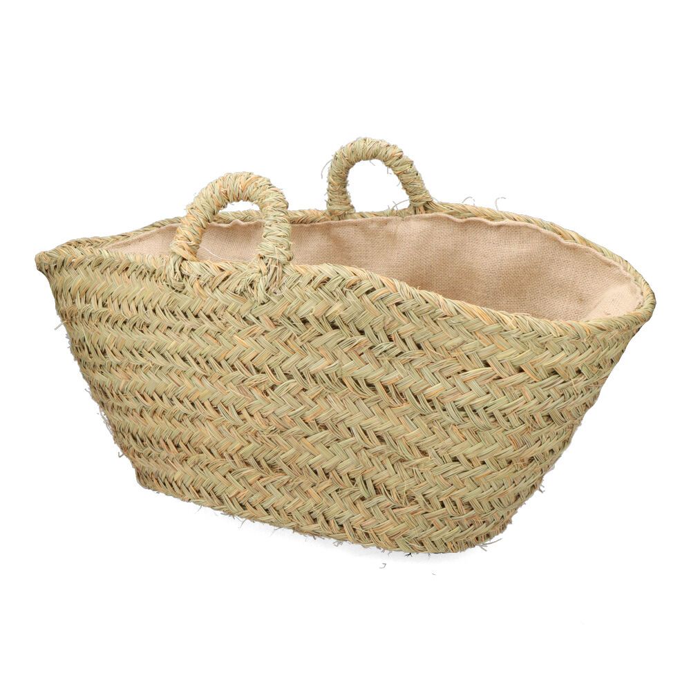 Cesta oval forrada para leñero de esparto, 60 x 35 x 45 cm
