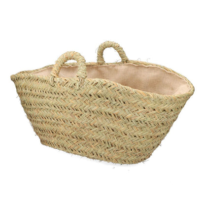 Cesta oval forrada para leñero de esparto, 60 x 35 x 45 cm
