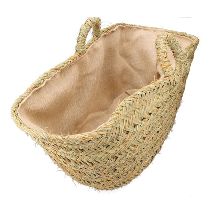 Cesta oval forrada para leñero de esparto, 60 x 35 x 45 cm