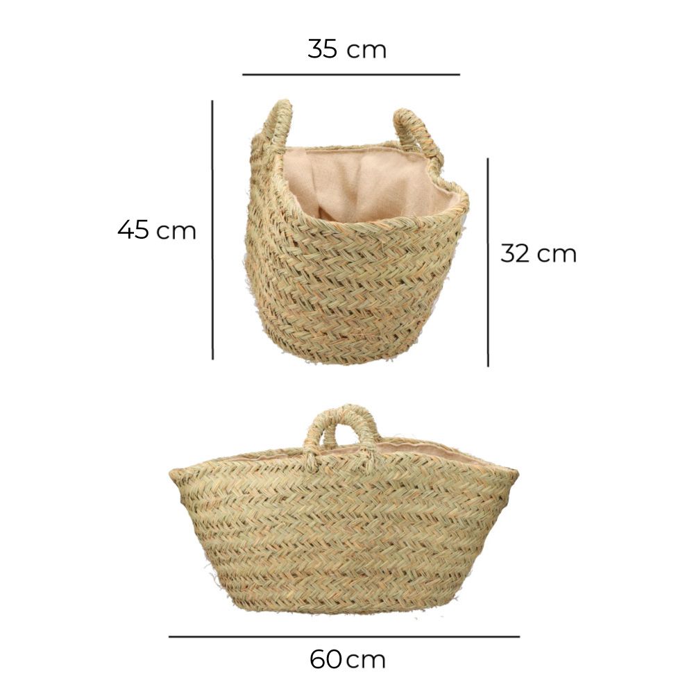 Cesta oval forrada para leñero de esparto, 60 x 35 x 45 cm