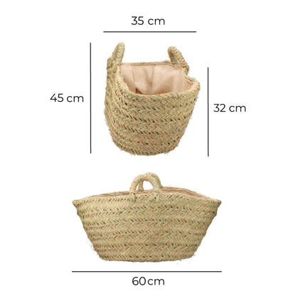 Cesta oval forrada para leñero de esparto, 60 x 35 x 45 cm